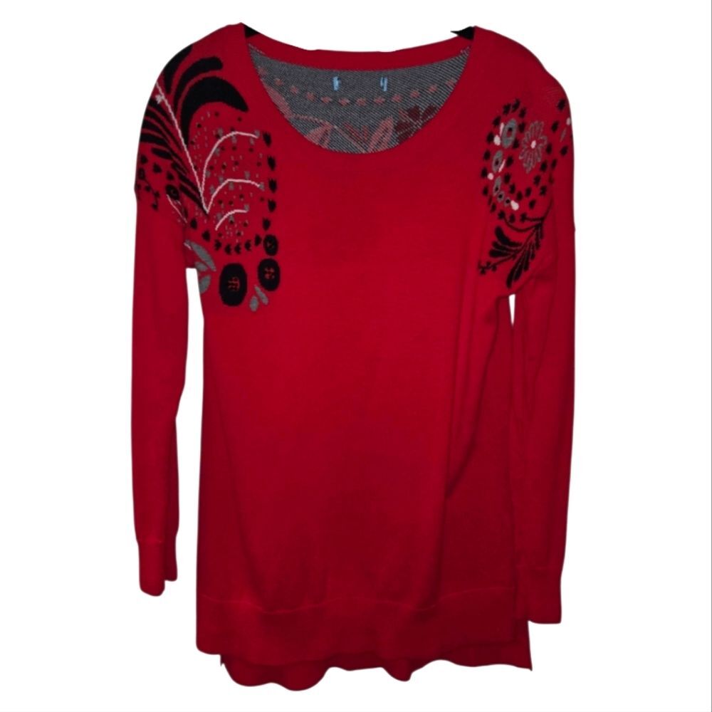 Cynthia Rowley Red Black Floral Sweater
